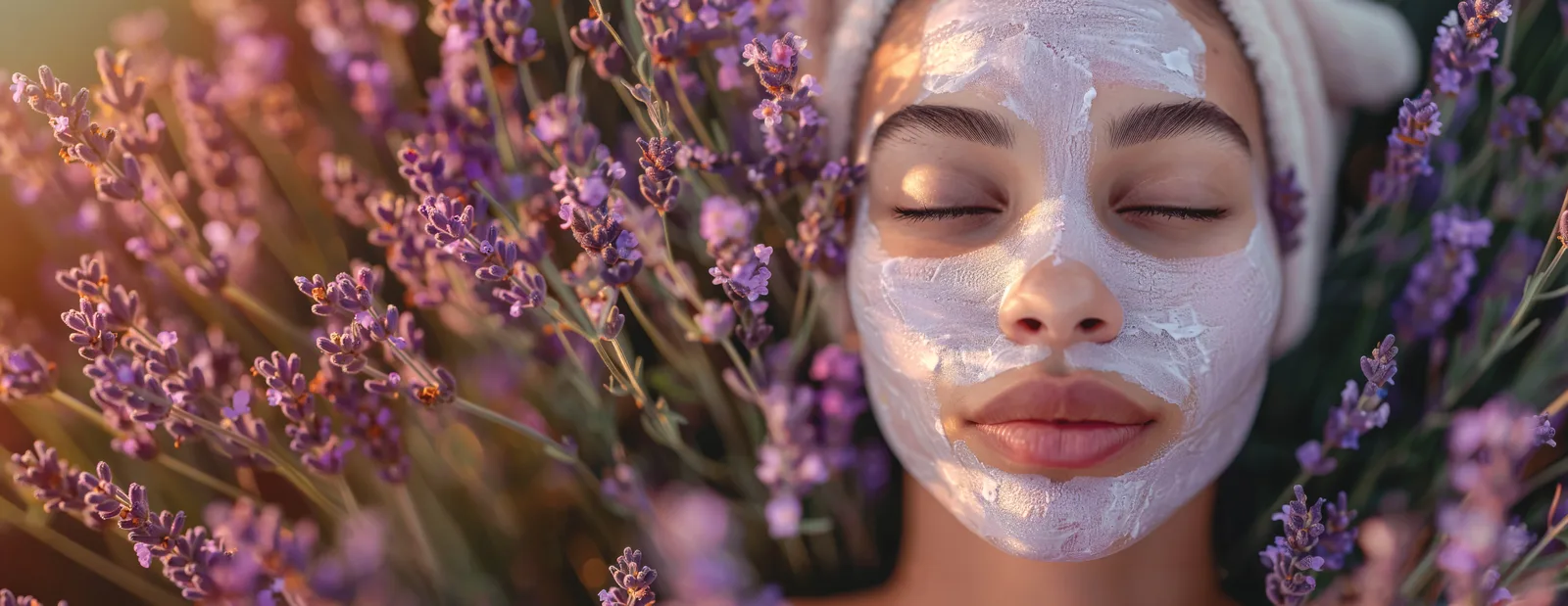 Gesichtsmaske und Lavendel — Wellness-Kosmetik